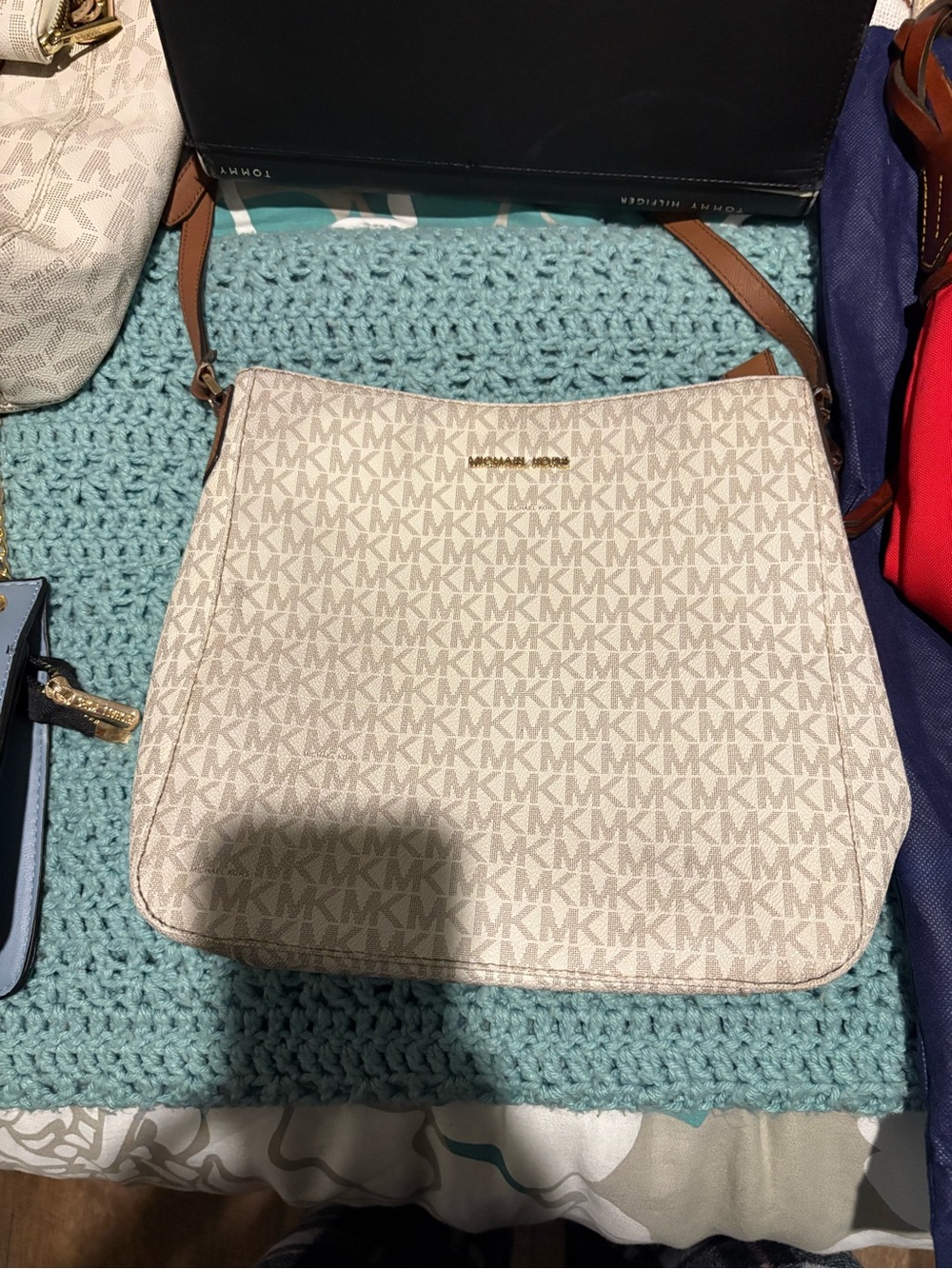 Michael Kors Cream MK Logo Crossbody Shoulder Bag